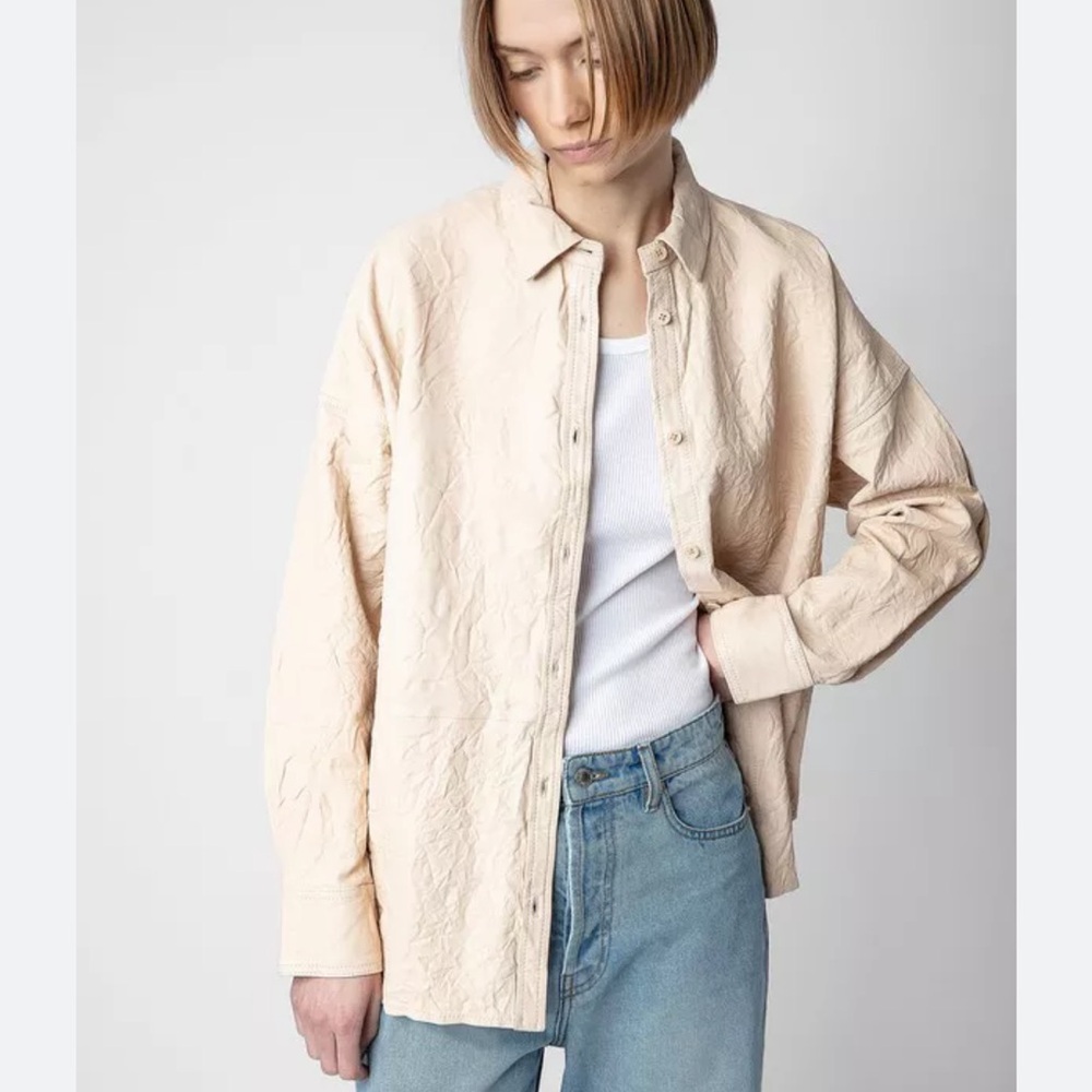 NWT Zadig & Voltaire Tamara Crinkled Leather Shirt Size XS